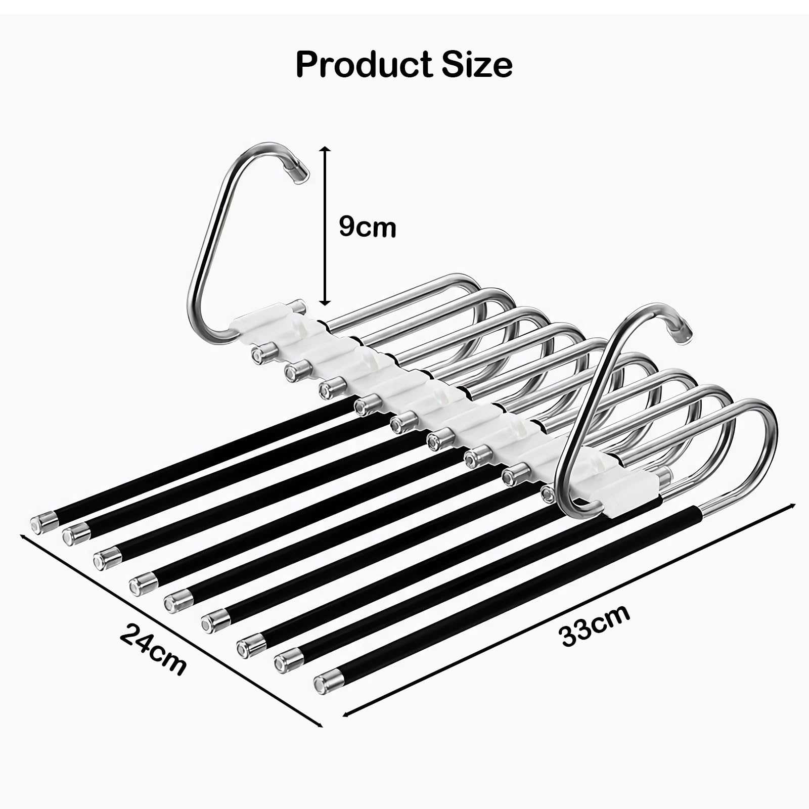 Loputon 2 Stück Hosenbügel Kleiderbügel Platzsparend aus Edelstahl rutschfest Faltbare Multifunktionaler Bügel für Hosen, Schals, Jeans, Kleidung, Handtücher (Schwarz mit 14 Kleiderbügels) 4