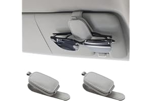 Yuoyar 2 Packs Sunglasses Holders for Car Visor - Magnetic Leather Sunglasses Holder and Ticket Card Clip - Car Visor Accessories (Silver Grey)