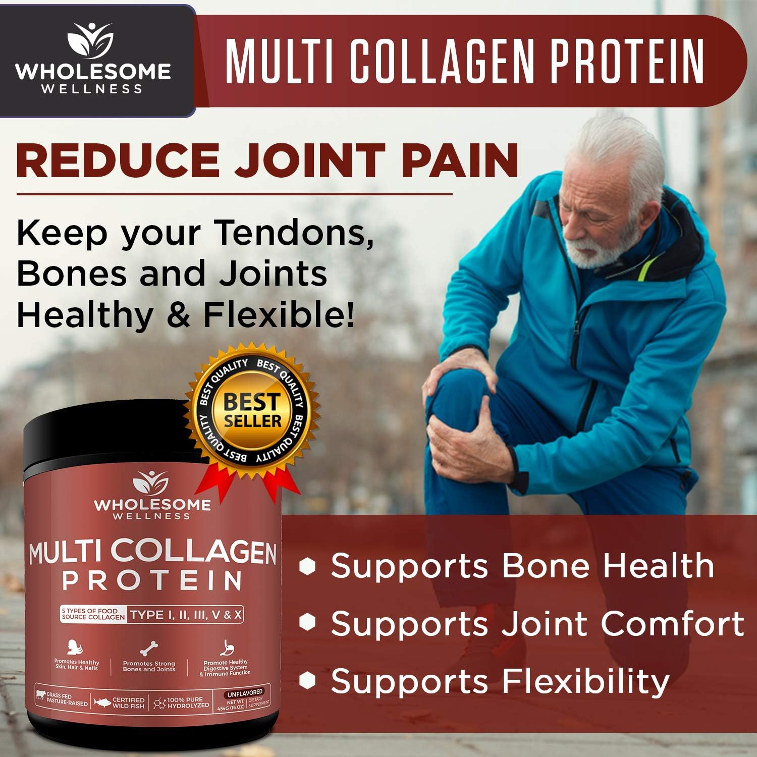 Multi Collagen Protein Powder Hydrolyzed (Type I II III V X) Grass-Fed All-in-One Super Bone Broth + Collagen Peptides - Premium Blend of Grass-Fed Beef, Chicken, Wild Fish, Eggshell Collagen: Health & Personal Care