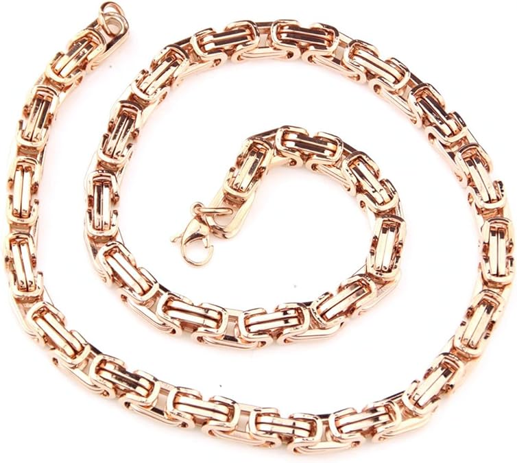 Mens Womens Stainless Steel Rose Gold Tone 40" 8MM Byzantine Chain