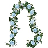 U'Artlines 3 Pack Artificial Blue Rose Vines Floral Garlands Total 19.5 Ft Fake Vine Silk Flower Garland for Indoor Outdoor Home Wedding Arch Garden Wall Decoration
