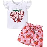 YOUNGER TREE Toddler Baby Girl Clothes Ruffle Short Sleeves T-Shirt Tops and Shorts Set Cute Summer Outfits
