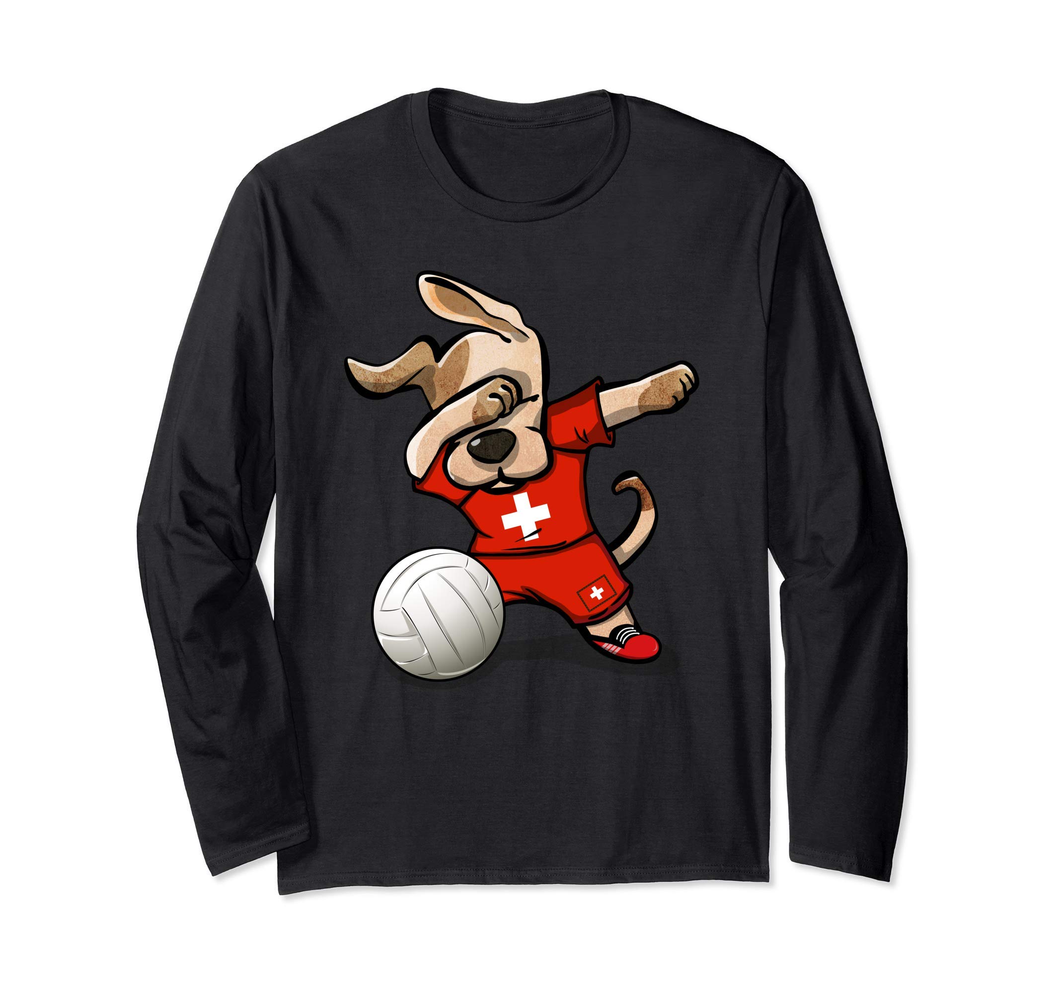 Dabbing Dog Proud Switzerland Volleyball Lovers - Swiss Flag Long Sleeve T-Shirt