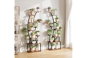 LotFun Plant Stand Indoor with Grow Lights, 9-Tiered Large Metal Plant Shelf with Feet Pad, 64" Tall Flower Stand for Plants Multiple, Semicircular Display Rack for Living Room, 2 Pack