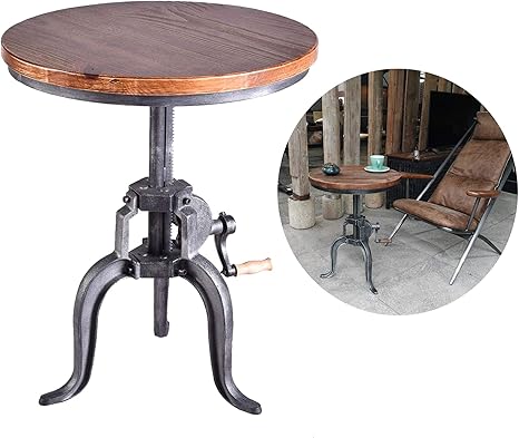 Topower Amerikanische Antike Industrie Diy Kurbelschreibtisch Gusseisen Dreifachbeine Massivholz Cafe Bar Tisch Silber Amazon De Kuche Haushalt