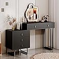 Ieejdn Black Vanity Desk with Mirror and Lights,Small Makeup Vanity with 5 Drawers, Modem Makeup Table with Adjustable Cabinet for Bedroom,Makeup Room