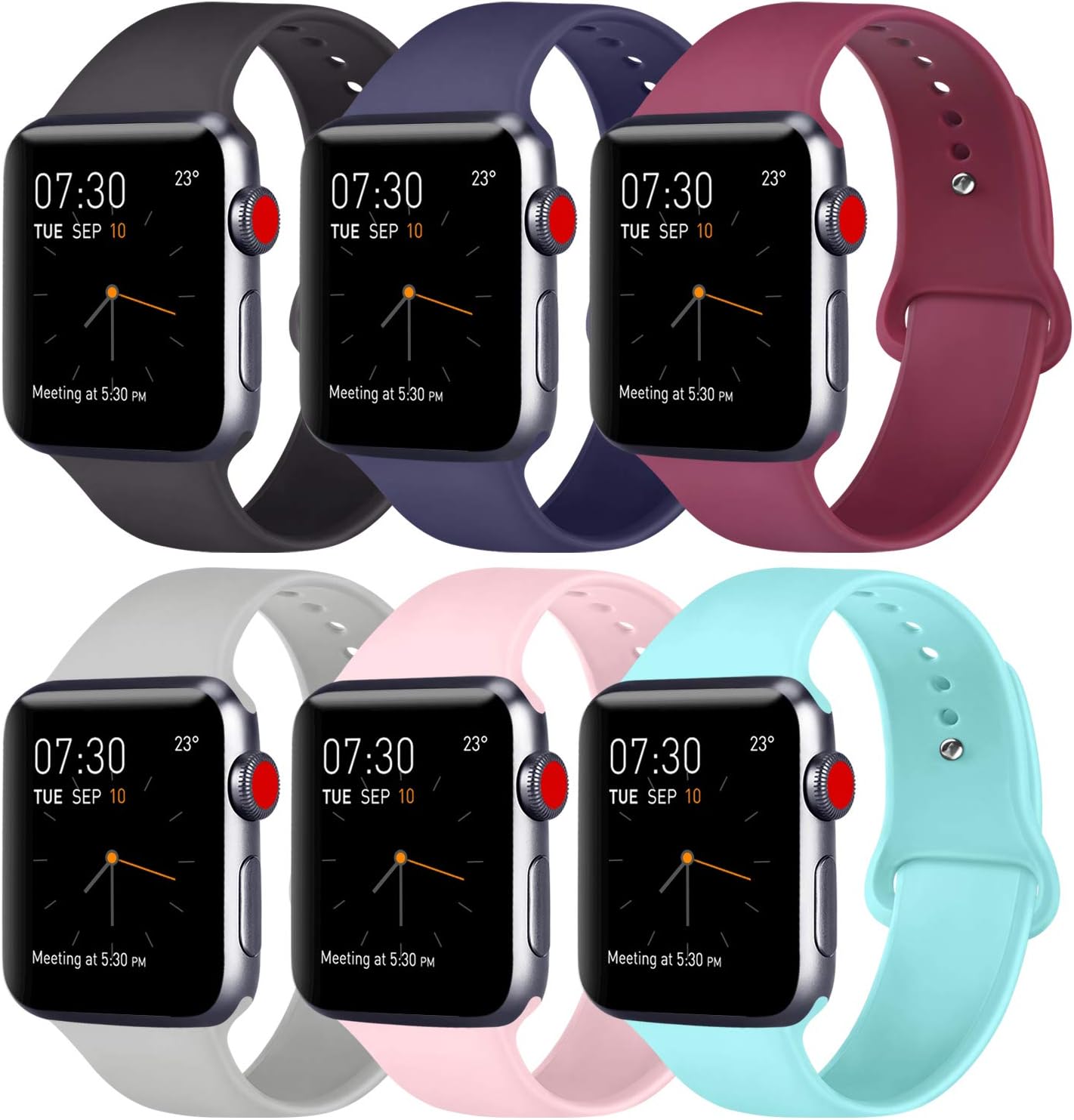 ATUP Compatible with for Apple Watch Replacement Band 38mm 40mm 42mm 44mm Women Men, Soft Silicone Band Compatible with for iWatch Series 5, 4, 3, 2, 1 (# 6 Colors, 42mm/44mm-S/M)