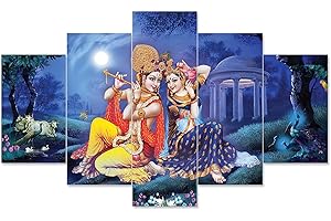 Radha Krishna Paintings for Wall Decoration Set Of Five, 3d Scenery Vastu Painting for Living Room Large Size for Home Decora