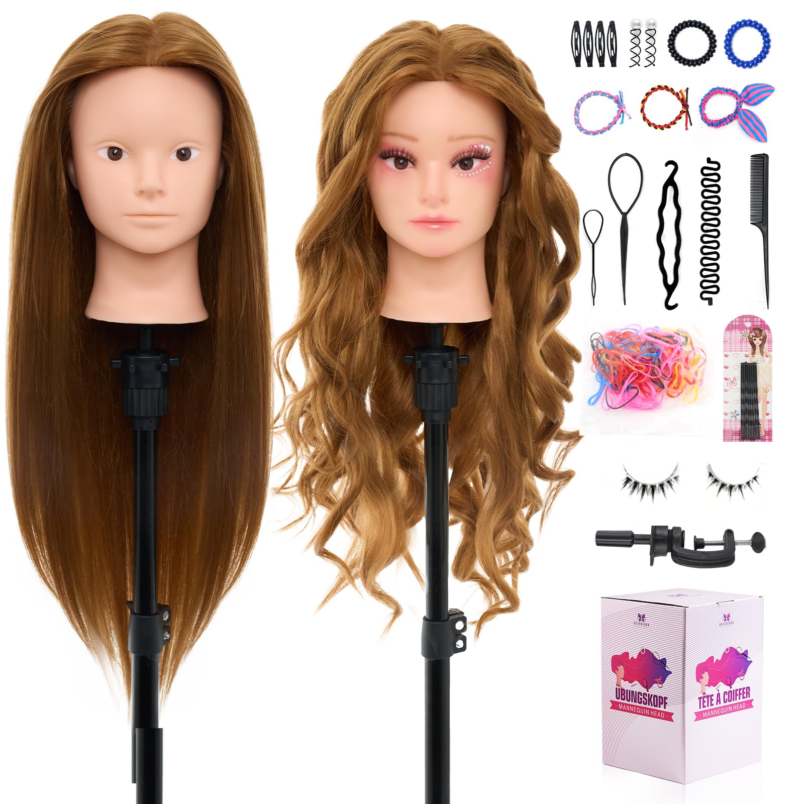 Photo 1 of Neverland Beauty Mannequin Head Human Hair - 28 Inch Cosmetology Makeup Manikin Doll Head with 80% Real Hair, Hairdressing Practice Braiding Training Head for Hair Styling with Table Clamp #27