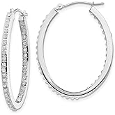 14k White Gold Hoop Earrings for Women with Channel Set Round Cut Cubic Zirconia, Elegant Oval Hoops for Formal Occasions, Classic Daily Wear Jewelry with Timeless Sparkle and Modern Style 36x2 mm