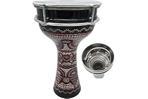 ZAZA Percussion 16'' Length Aluminum Darbuka, 8" Tunable Synthetic Head and Internal Jingles Doumbek (Black-Engrave)