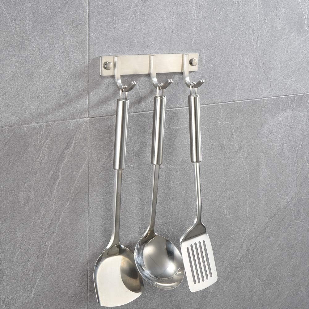KXKL Bathroom Coat Hook Row Hook 304 Stainless Steel Brushed Nickel Bathroom Toilet Bath Towel Towel Hook Coat Hook Key Hook Living Room Storage Hook Kitchen Spatula Spoon pan with Hook(3-Row Hook): Home & Kitchen