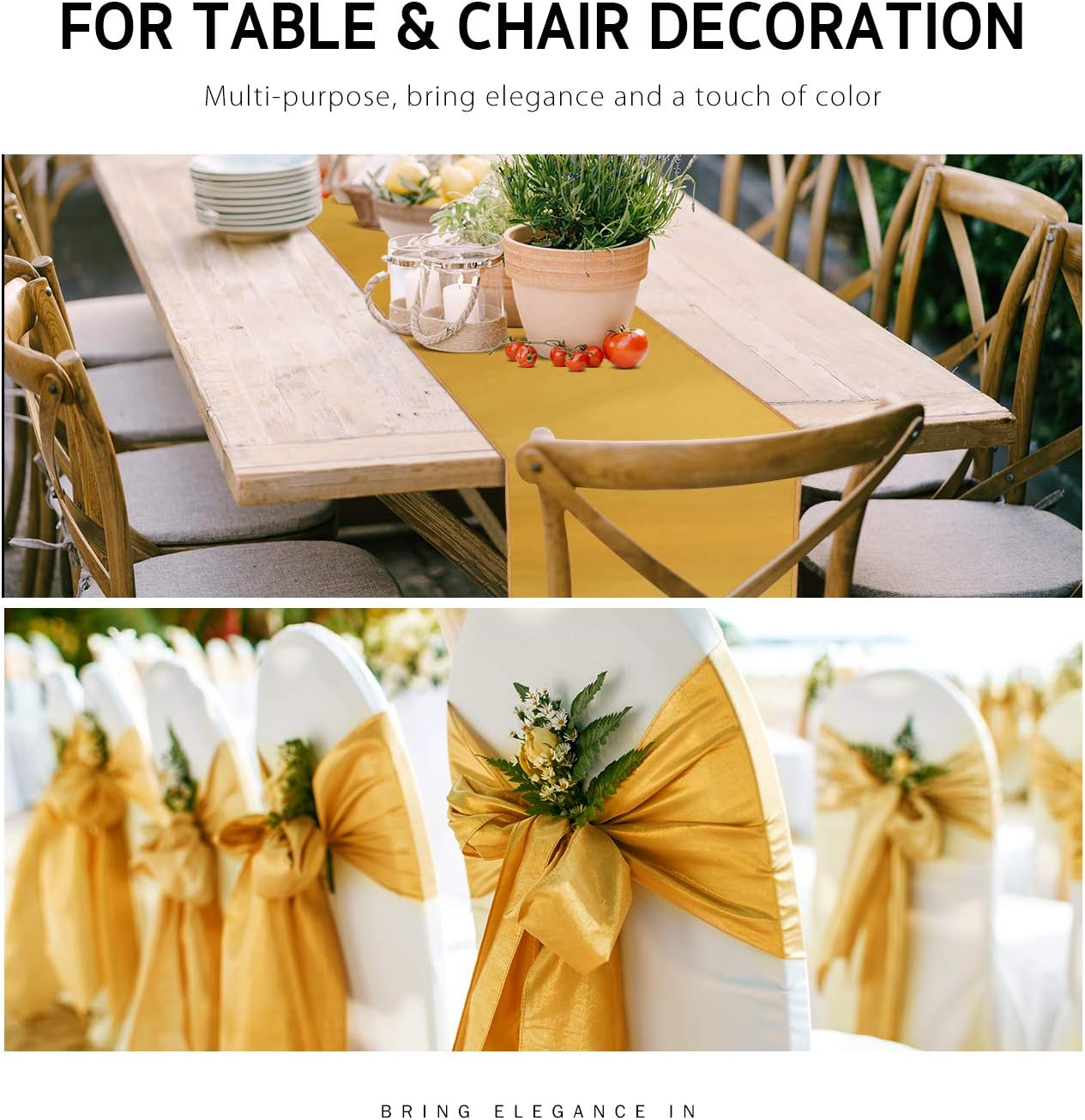 Syntus Satin Table Runner, 10 Pack 12 x 108 inch Bright Silk and Smooth Fabric for Wedding, Birthday Parties, Banquet Decoration, Thanksgiving & Christmas, Golden: Home & Kitchen