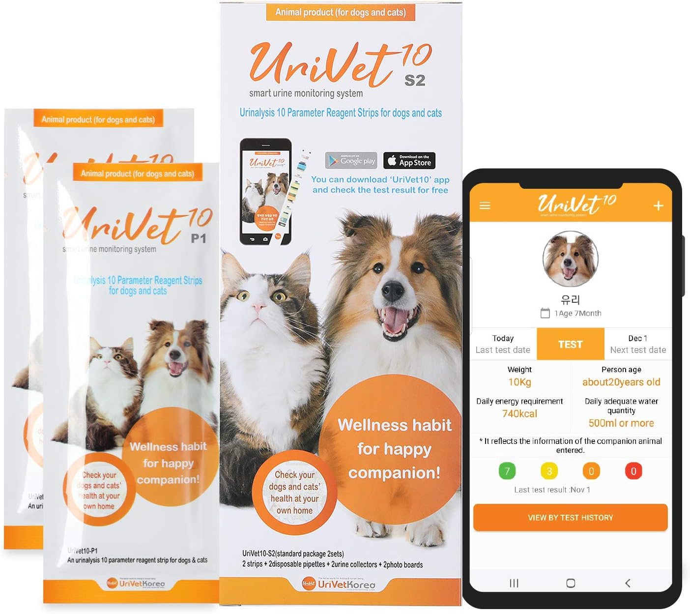 UriVet10-S2(Standard Package 2sets), Home Mobile Checkup Urinalysis Test Strips Kit Health Wellness Care for Dogs & Cats