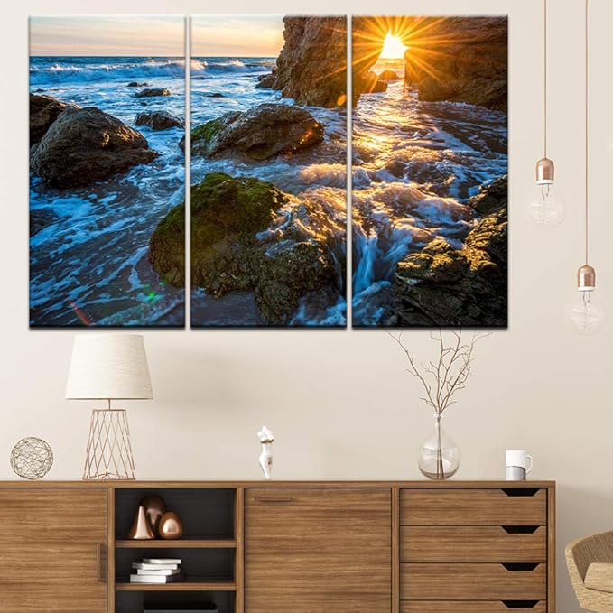 SKDZML 3 Piece Wall Picture Sunrise Seascape Canvas Print Wall Art Painting Modern Office