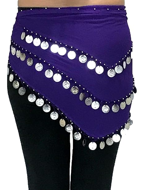Dancers World Ltd (UK Seller) Adult Size 8-18 Beautiful Triangle Jingly Shimmy Belly Dancing Coin Hip Belts Scarves (Purple Silver)