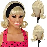 Sabosi Blonde Beehive Wig Women Vintage Retro Wig 50s 60s 70s Wig with Bangs for Women Synthetic Hair for Halloween Costume Party