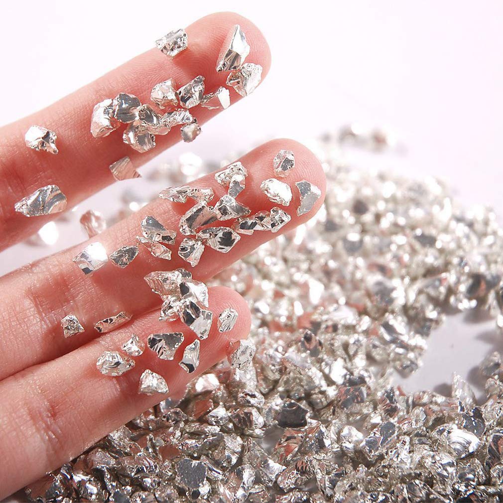 Jmassyang Crushed Glass Irregular Metallic Chips 100g Sprinkles Chunky Glitter for Nail Arts Craft Resin DIY Mobile Phone Case Vase Fillers Jewelry Making Home Decoration (Sliver, 2-4mm)