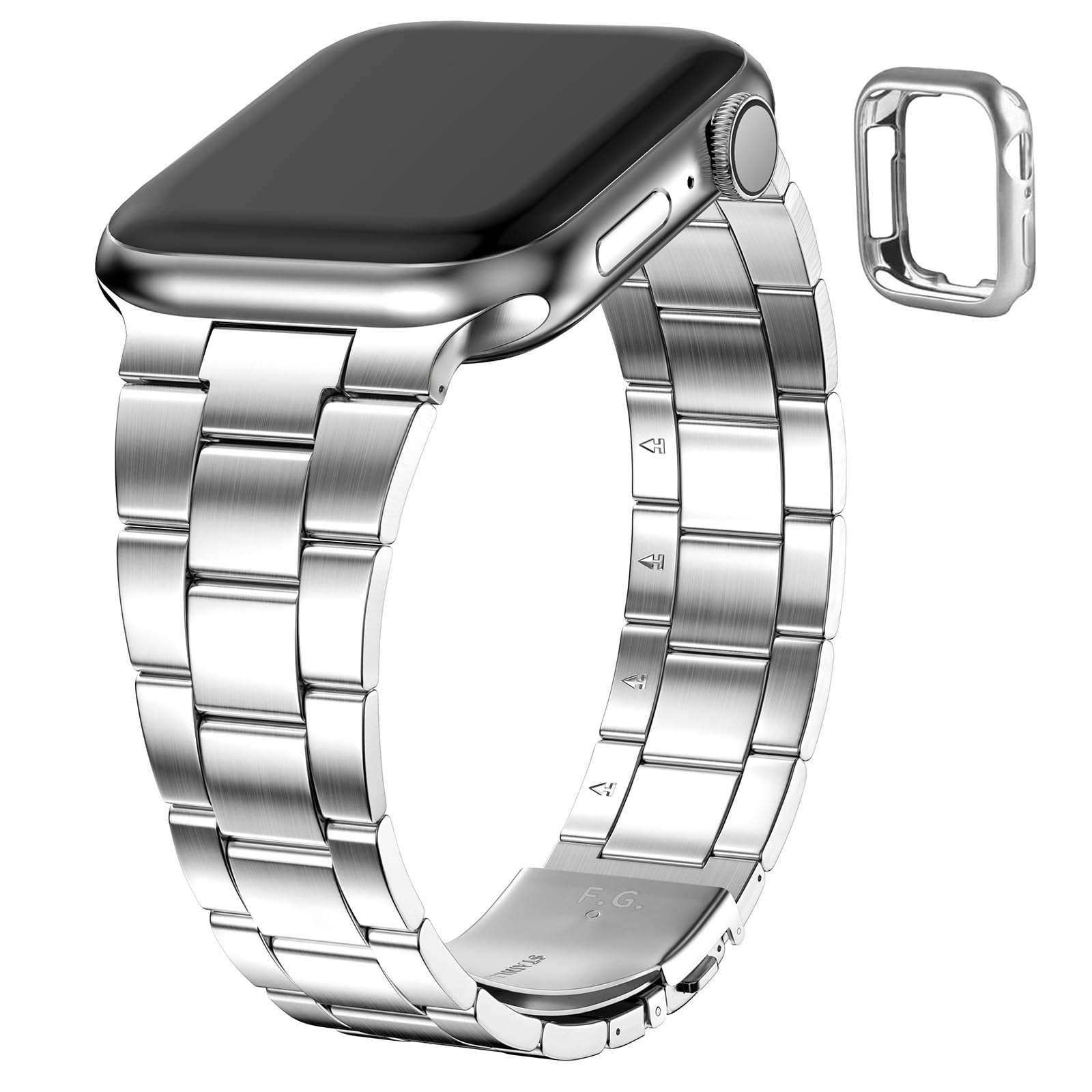 Fullmosa Compatible With Apple Watch Straps 40mm 41mm 38mm, Upgraded Version Stainless Steel iWatch Strap with Case for SE 3 2 1/Series 9 8 7 6 5 4 3 2 1 for Women Men, Silver