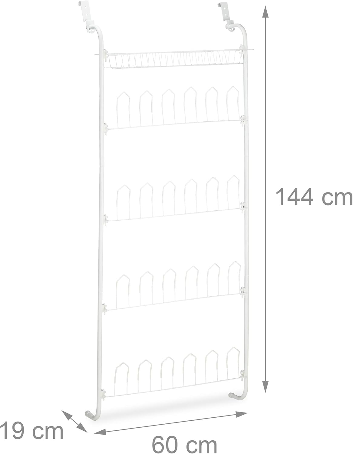 Relaxdays Door Shoe Shelf, 12 works, Basket, Hanging 4-Tier Shoe Organiser, Iron, HWD: 144 x 60 x 19 cm, White - Image 5