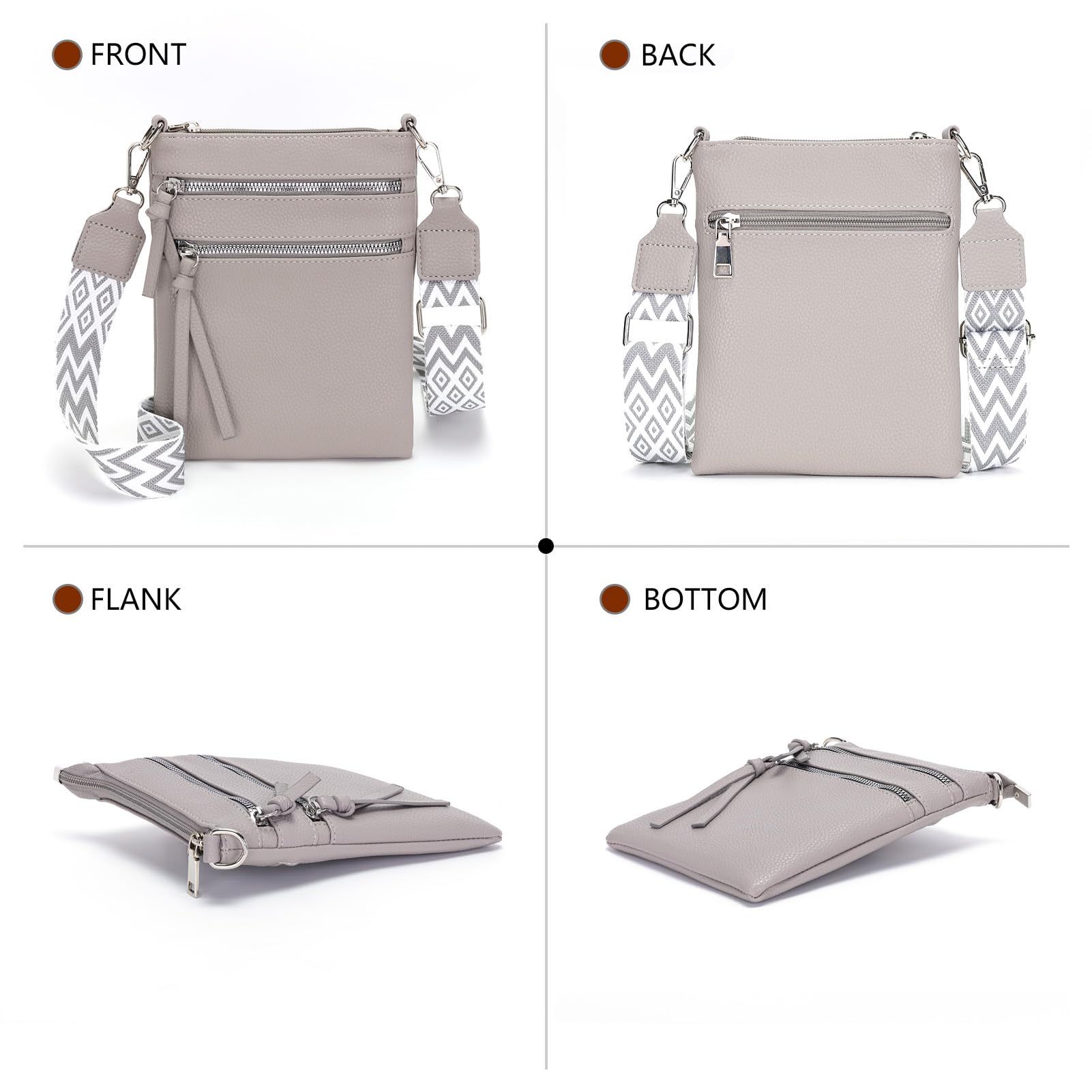 Vezluax kleine Umhängetasche Damen slim Handytasche zum Umhängen Leder Crossbody Bag mit Reißverschluss Schultertasche für Frauen Reise Geschenk Grau 5