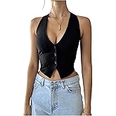GORGLITTER Women's Fashion Cropped Vest Tops Sexy Backless Halter Tops Going Out Button Down Tank Tops