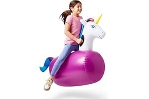 Hearthsong Hop N Go Inflatable Unicorn Riding Bouncy Hopping Toys for Kids Ages 5+ - Ride On Bouncer Animal Hopper Jumping Toys for Outdoor Games