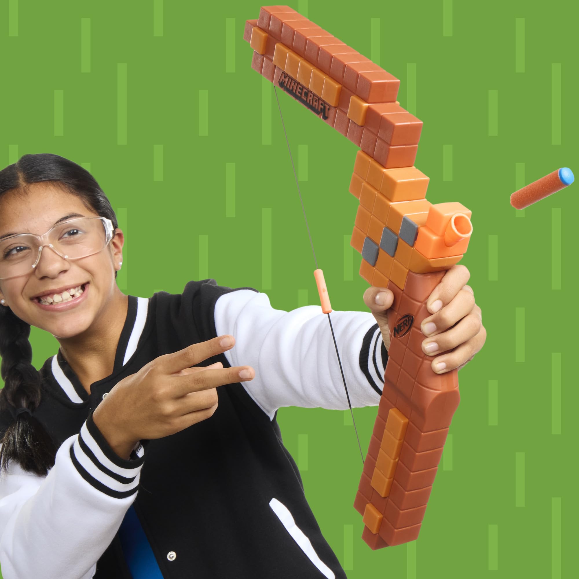 Nerf Minecraft Bow Dart Blaster, Pull-Back String Priming, 8 Nerf N1 Compatible Only with N1 Dart Blasters, Ages 8+