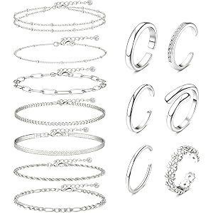 Tiwindx 13 Pcs Anklets Toe Rings for Women Adjustable Foot Jewelry | Layered Ankle Chain Bracelets Foot Chain Stackable Open