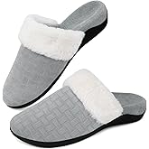 ERGOfoot Orthopedic Slippers for Women, Fuzzy Slipper with Arch Support Bedroom Shoes for Plantar Fasciitis, Slip On Scuffs with Indoor Outdoor Anti-Skid Rubber Sole