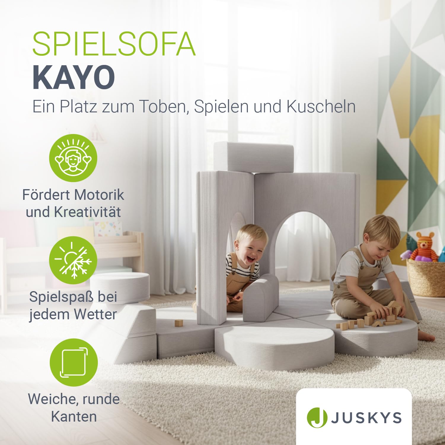 Juskys® Kindersofa Kayo – Cord, modular & weich, Sofa für Kinderzimmer & Spielzimmer, sicher, flexibel, pflegeleicht, mit abnehmbaren Bezügen – Beige 7