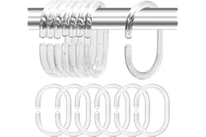 KILYMEZH Plastic Shower Curtain Rings Hooks for Bathroom Shower Window Rod (Clear 12 Pack)