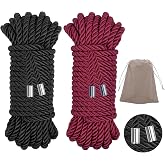 Coldairsoap Soft Silk Rope with Storage Bag, 32 Feet/7MM, Wine Red+Black | Satin Shiny Twisted Trim Cord, Nylon Twisted Cord-2-Pack