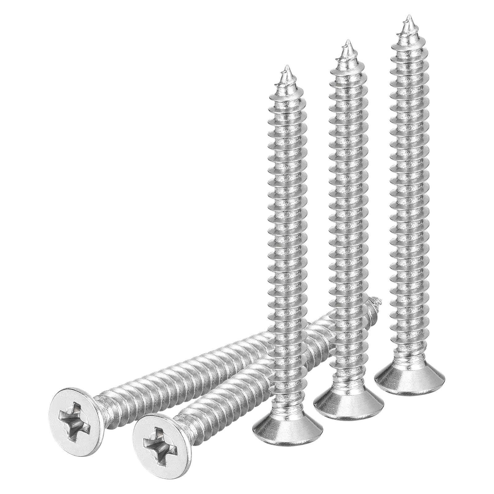 DTGN 50Pcs M5x50mm Flat Head Wood Screws, 304 Stainless Steel Phillips Self Tapping Screws - Good for Woodworking, Furniture - Silver — image 1