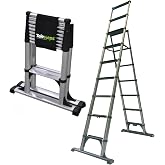 Telesteps 14ES Telescoping A-Frame Ladder &ndash; 10 ft Height, 14 ft Reach | Type 1AA 375 lb Rated | One-Touch Folding Aluminum Ladder with Stair Offset, Safety Locks &amp; Stabilizer Bar