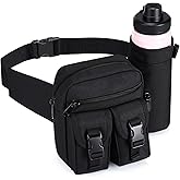 Tactical Fanny Pack with Water Bottle Holder, Waist Bag for Men Women, Waist Bag Hip Bum Bag for Running Walking Hiking Cycling Outdoor (Black)