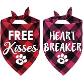 STMK 2 Pack Valentines Dog Bandanas, Dog Valentines Bandana for Small Medium Large Dogs (Free Kisses &amp; Heart Breaker)