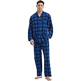 kolipajam Men's 100% Cotton Flannel Pajama Set Yarn Dyed Cozy Bottom with Pockets Drawstring waistband Winter PJs for Men