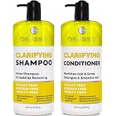 Clarifying Shampoo and Conditioner Set - Sulfate Free Hair Care Products for Women and Men - Build Up Remover for Curly, Straight, Color Treated, Oily and Black Hair - Hydrating Dry Split Ends Formula