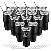 YOUKE OLA 14 Pack Insulated Tumbler Powder Coated Stainless Steel Double Wall Vacuum Travel Coffee Tumbler Cup with Lid and Straw for Laser Engrave DIY Gift 30oz Black