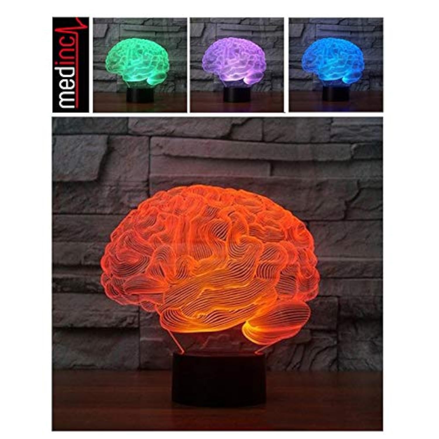 Medinc 3D Brain Led Illusion Table Lamp 7 Colours Change Night Light for Bedroom Home Decoration Wedding Birthday Christmas and Valentine Gift Artistic and Romantic Atmosphere