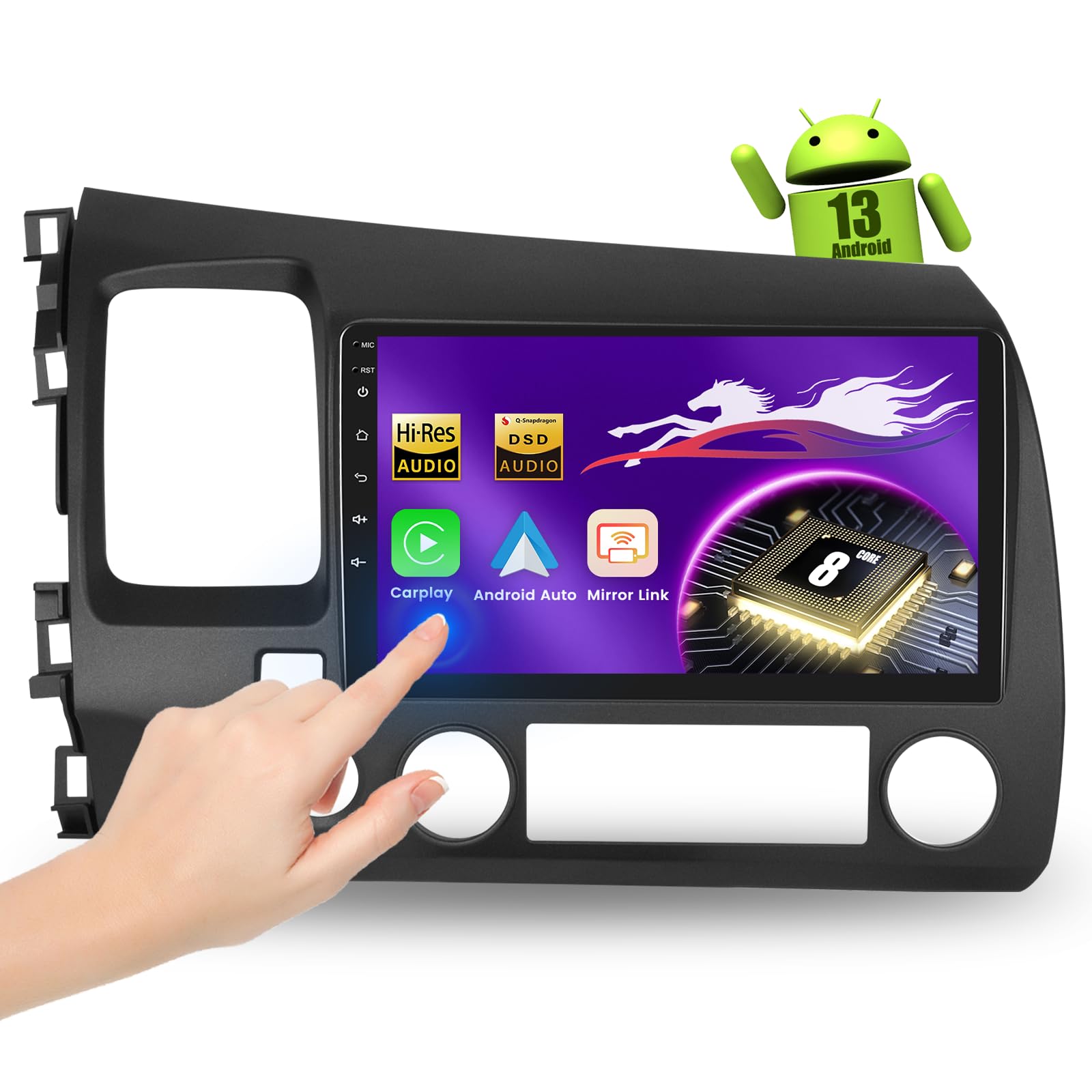 Photo 1 of ?Qualcomm 8 Core 4+64G? Car Stereo for Honda Civic (2006-2011) with 9-Inch Touchscreen, Android 13 Car Radio Wireless CarPlay Android Auto Hi-Res Audio/BT5.1/DSP/SWC, Backup Cam