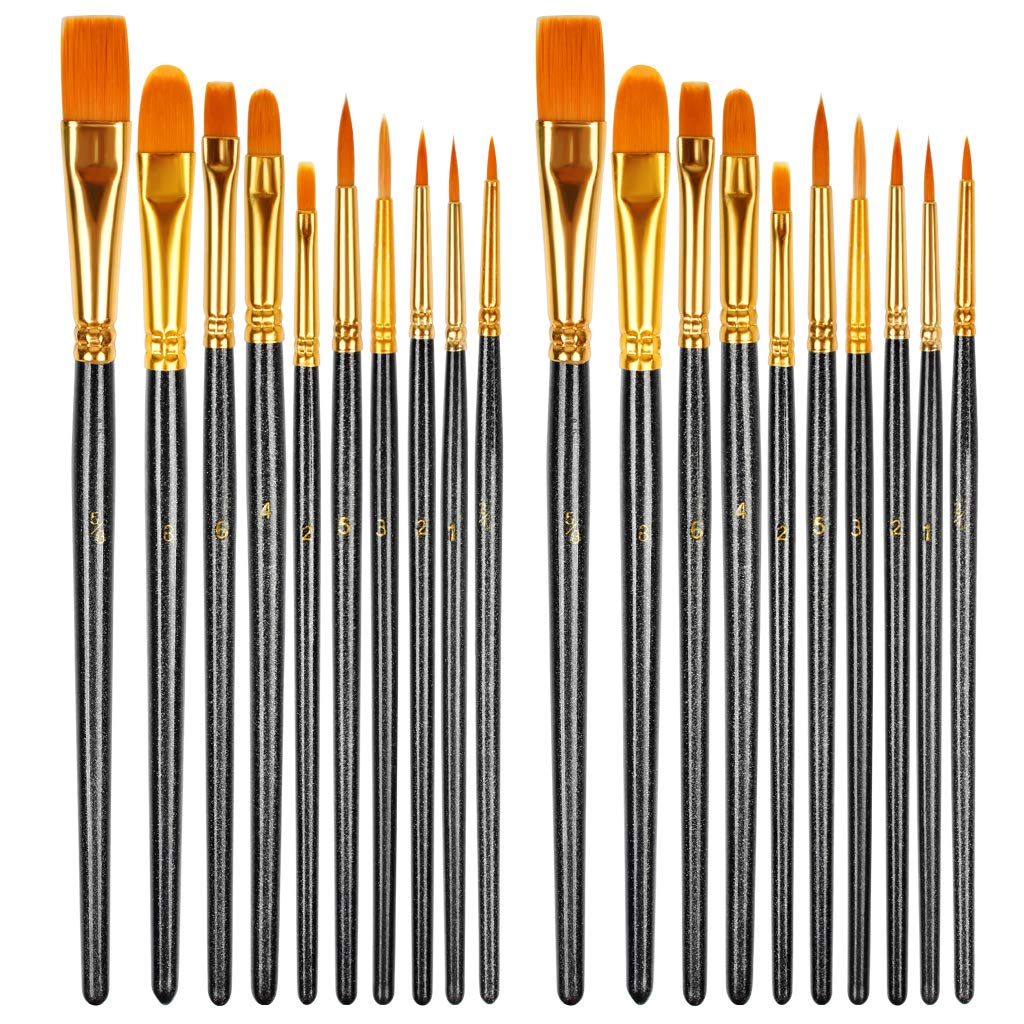 HTHL 20 PCS Paint Brushes Set - Nylon Hair Brush for Acrylic, Oil, Watercolor, Gouache & Face Painting - Professionals & Beginners (Black)