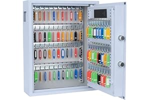 HOLOJOY Key Cabinet with Digital Lock - Heavy Duty Secured Storage, 71 Position Lock Box with Key Tags Wall Mounted Metal Steel Key Safe - Ideal for Home Hotels Schools & Businesses-White