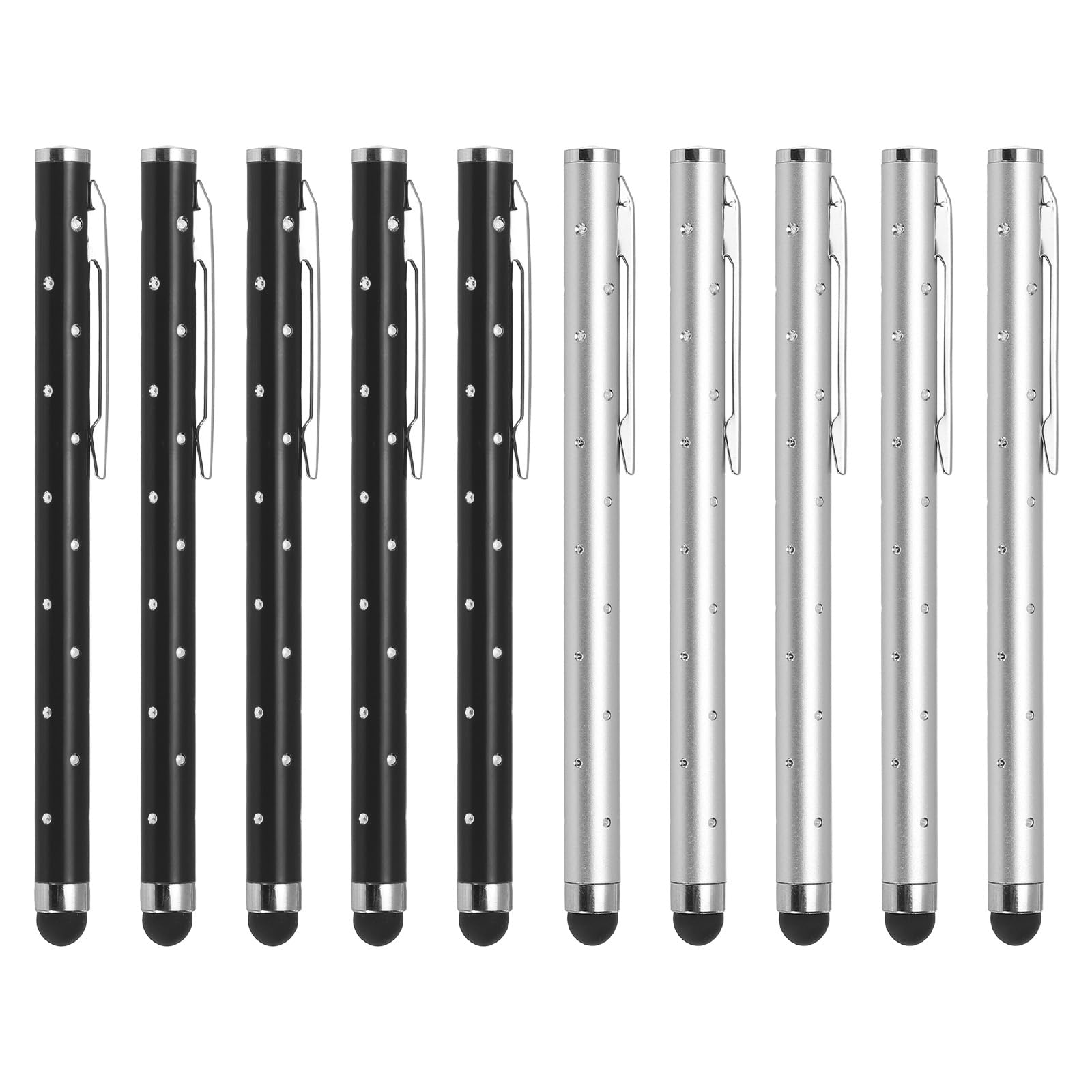 uxcell 10pcs Glitter Rhinestone Stylus Pens for Touch Screens Universal Metal Capacitive Pen for Phone All Capacitive Touch Screen Device, Black/Silver