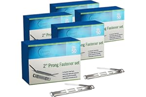 OLYMPX 250 Pcs of 2? Capacity Premium Metal Prong Paper Fastener Complete Set, 2.75 Inch Base with Standard 2-Hole Punch Compressor for Paper File Folder, Pack of 5 Boxes, 50 per Box