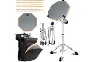 AZEAM Drum Practice Set - 12" Grey Double Sided Silent Drum Pad Kit with Snare Stand, Adjustable Sticks, and Beginner's Portable Practice Backpack