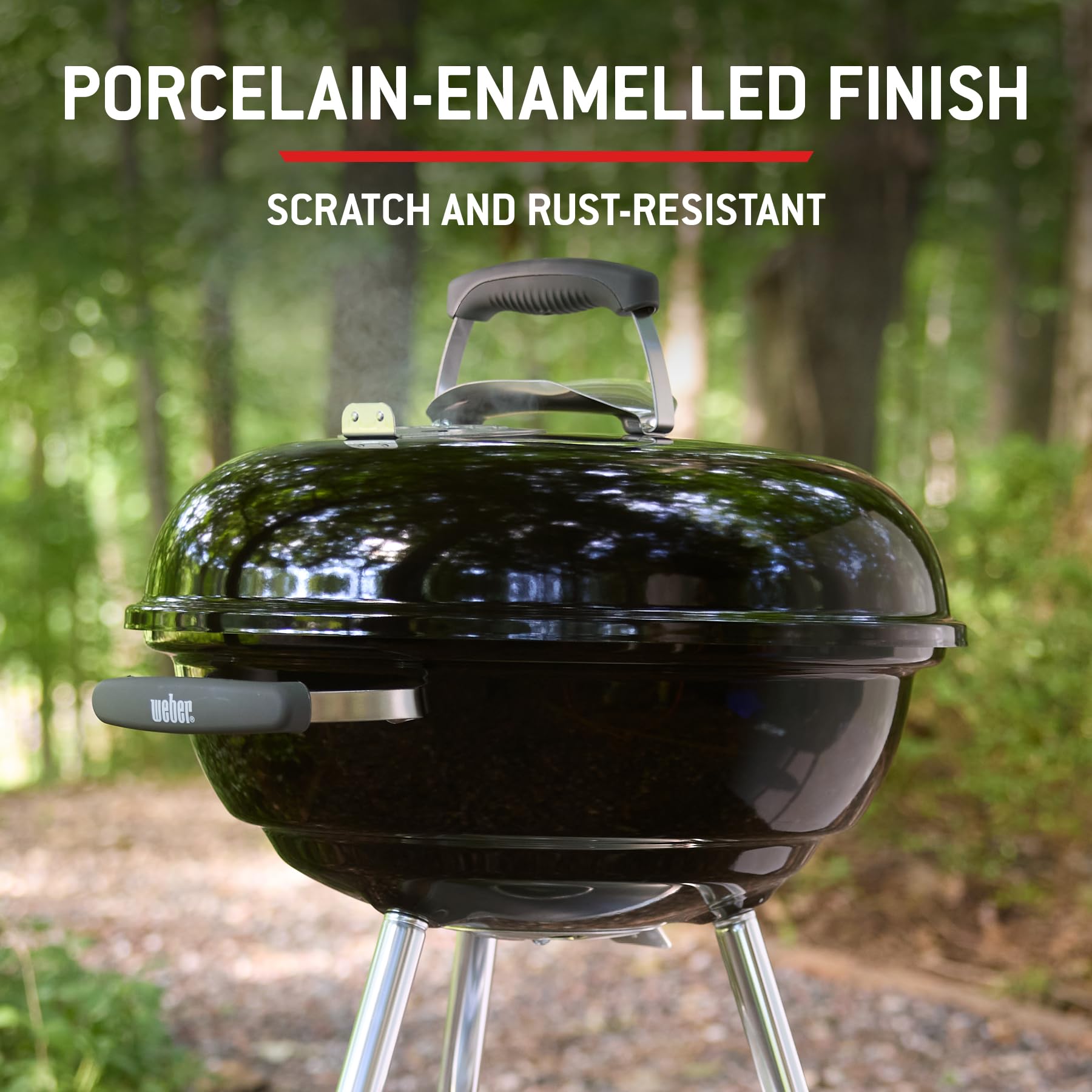 Weber Compact Kettle Holzkohlegrill 57 cm mit Stand und Rädern/Rostbeständige porzellanemaillierte Oberfläche, Ascheauffangschale, 2342 cm² Grillfläche, Schwarz 5