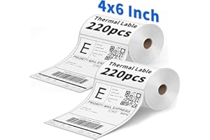 BAGVHANDBAGRO 220 Sheets 4x6 Thermal Labels - Shipping Labels with Strong Adhesive, Water & Oil Proof, Perforated (2 Rolls, Pure White)