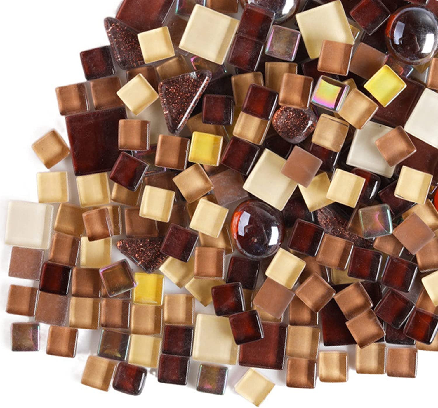 500g Irregular Crystal Mosaic Tiles,Small Particle Color Decal Crystal Glass Tile DIY Hobbies Children Handmade Crystal Craft for DIY Handmade Decorative Materials (Coffee Brown Series)